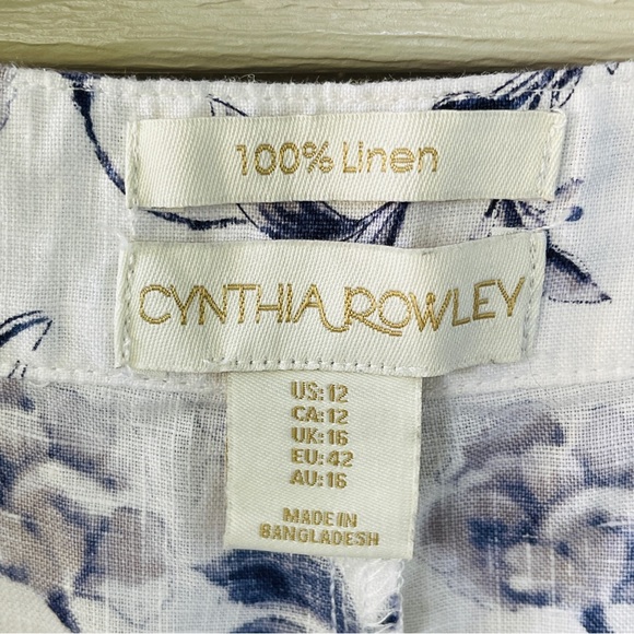 Cynthia Rowley 100% Linen Blue and White Floral Cuffed Shorts Size 12 - Picture 5 of 9